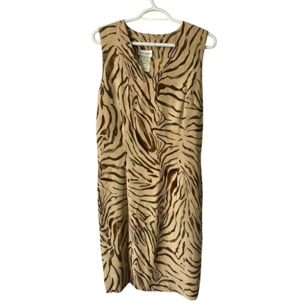 🐆 VINTAGE Earth Tone Tiger Print Sheath Dress Coastal Chic  Mob Wife Aesthetic